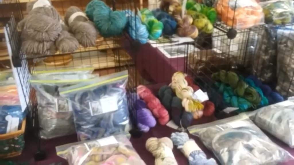 Fiber vendor's display, lovely assortment of colors!