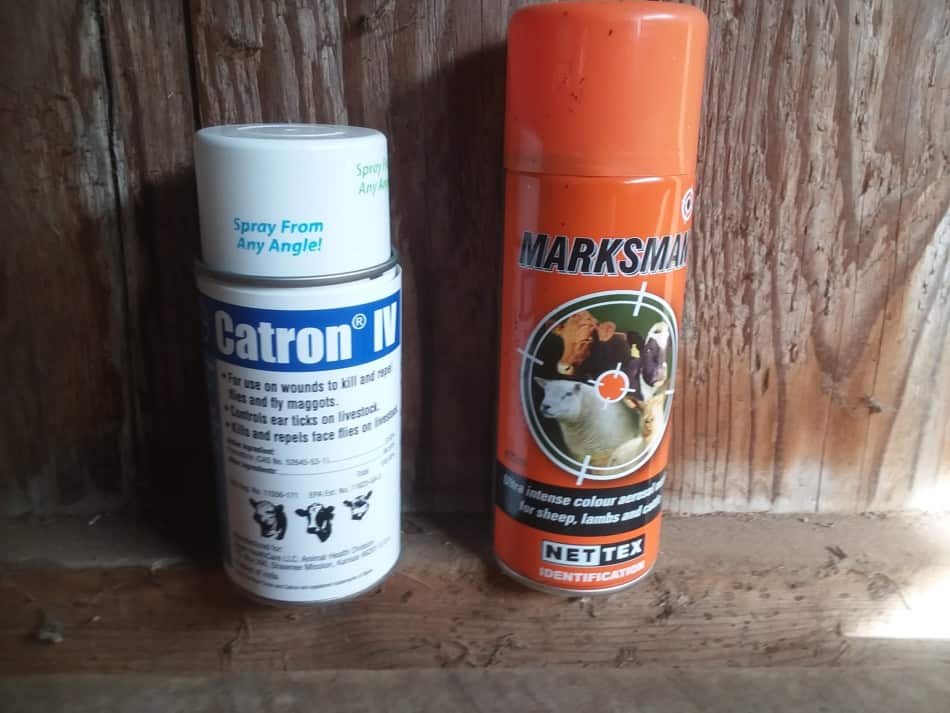 Aerosol cans important for sheep owners, marking paint and screw worm spray. If you don't have both, buy them!