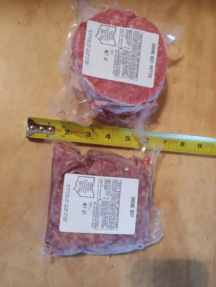 comparison of ground beef and burger patty packages