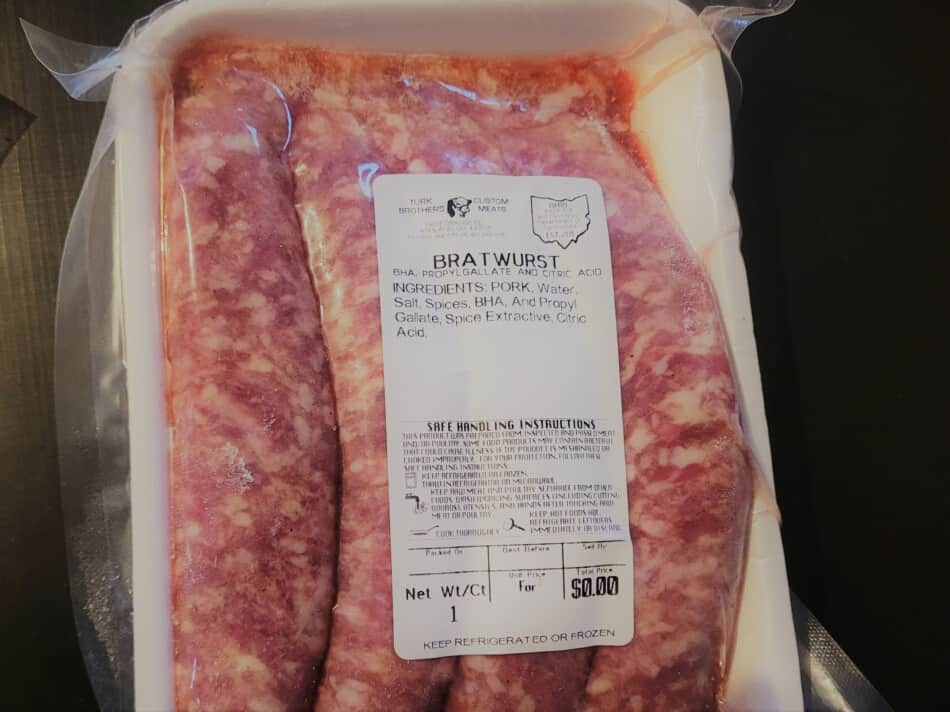 package of bratwurst from author's pig